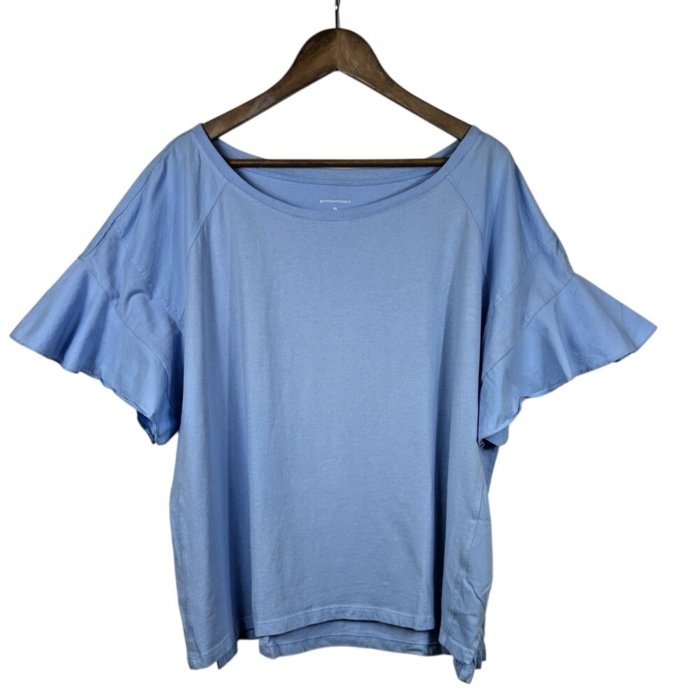 by Anthropologie Blue Top XL Oversized‎ Boxy Short Tiered Sleeves Lightweight